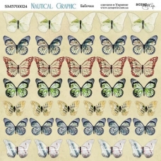 Лист двусторонней бумаги 20х20см Бабочки Nautical Graphic