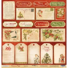 Лист односторонней бумаги 30x30 Карточки из коллекции Christmas Night