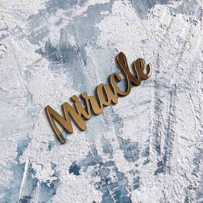 Надпись из пластика с зеркальным покрытием, Miracle, 7х2,3 см, золото