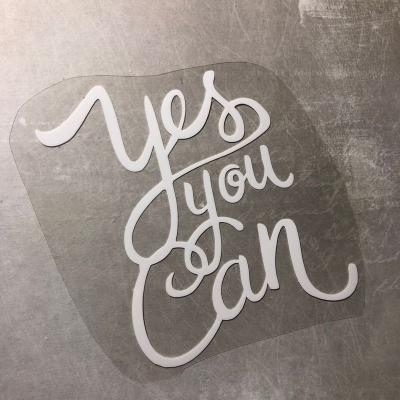 Надпись из белого термотрансфера Yes you can,9,5х9,5 см