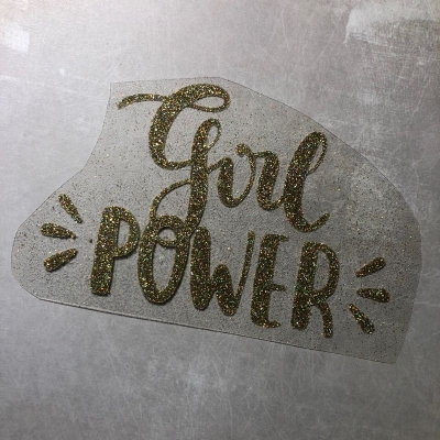 Надпись из термотрансфера с глиттером Girl power, цвет зеленоватое золото, 12,7х8,1 см