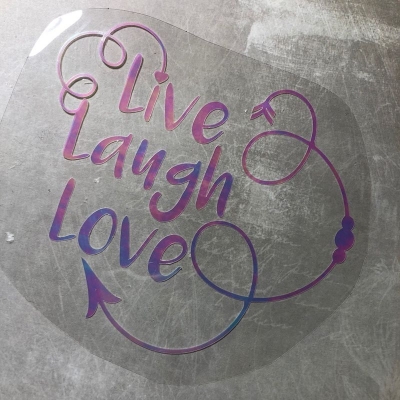 Надпись из термотрансфера с отливом Live Laugh Love, 13х11 см