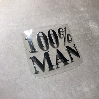 Надпись 100% man из зеркального термотрансфера, цвет серебро, 6,5х4, 7 см