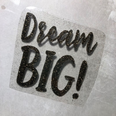 Надпись из термотрансфера с глиттером Dream big, черное золото, 9,5х9 см