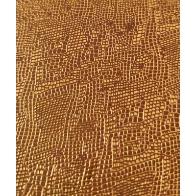 Кожзам на тканевой основе коричневый  питон с золотом 33х70 см