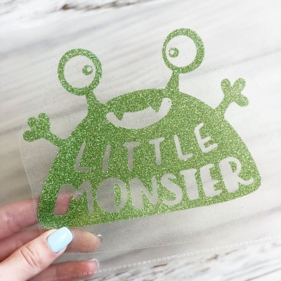 Надпись из термотрансфера с глиттером Little Monster, цвет светло-зелёный, 13,7х10,5 см