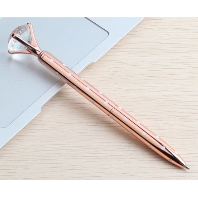 Ручка с бриллиантом, розовое золото, шариковая, чернила синие