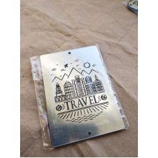 Табличка "Travel" серебро, 6х8 см